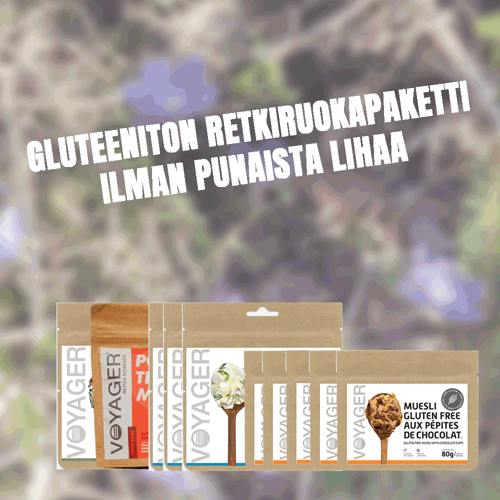Gluteeniton retkiruokapaketti ilman punaista lihaa