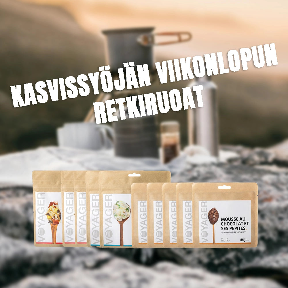 Kasvissyöjän viikonlopun retkiruokapaketit tuotekuva.