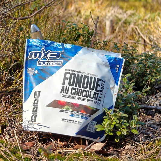 Suklaafondue marjoilla retkiruokapussi keväisessä varvikossa